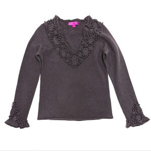 EBENE by P. Assuline Wool Knit Sweater with Beading and Embroidery Size 2